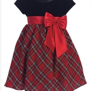 Swea Pea & Lilli C510 Velvet & Plaid Dress -Red Plaid Dress with Bow